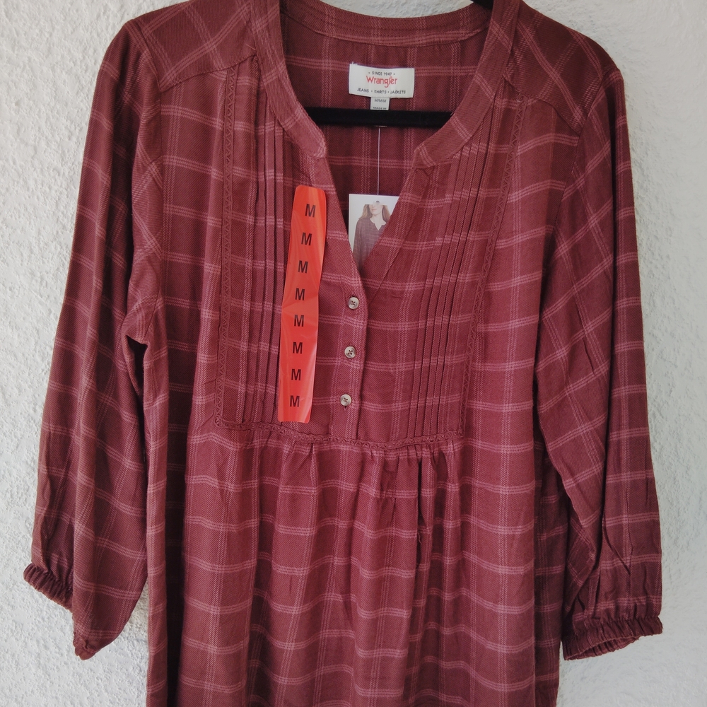 Wrangler Plaid Burgundy Blouse